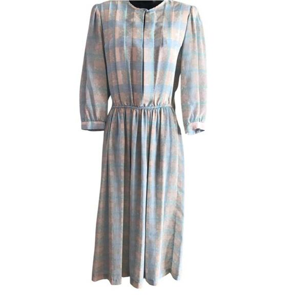 jonathan martin Dresses & Skirts - Vintage Jonathan Martin Dress, 1980s Light Blue Plaid Casual Dress Size Medium
